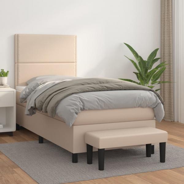 ARDEBO.de - Boxspringbett mit Matratze Cappuccino-Braun 90x190cm Kunstleder