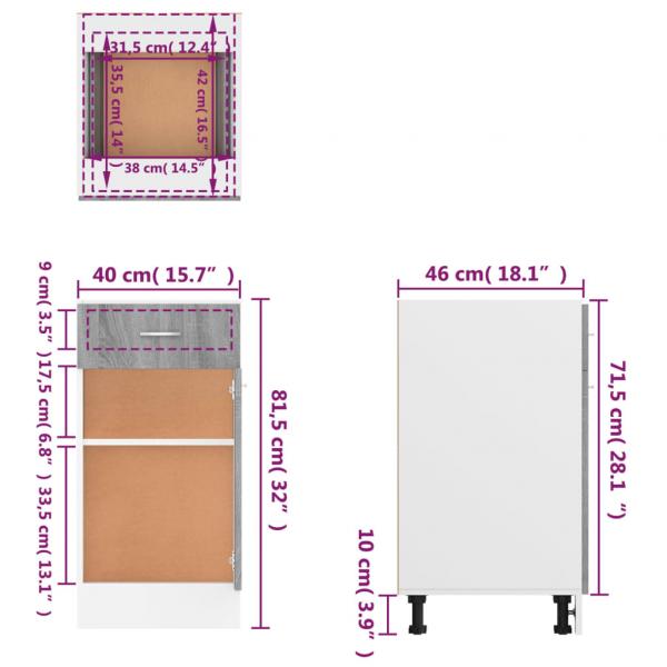Unterschrank mit Schublade Grau Sonoma 40x46x81,5 cm