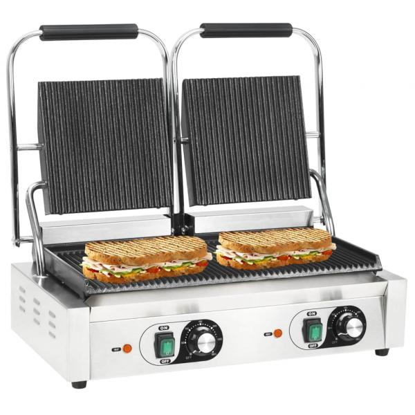 ARDEBO.de - Doppelter Gerillter Panini-Grill 3600 W 57x30,5x20 cm