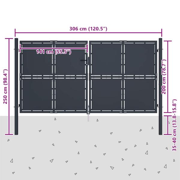 Gartentor Stahl 300×200 cm Anthrazit
