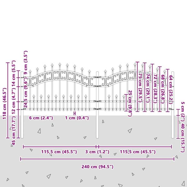 Gartenzaun mit Speerspitzen Schwarz 115 cm Stahl
