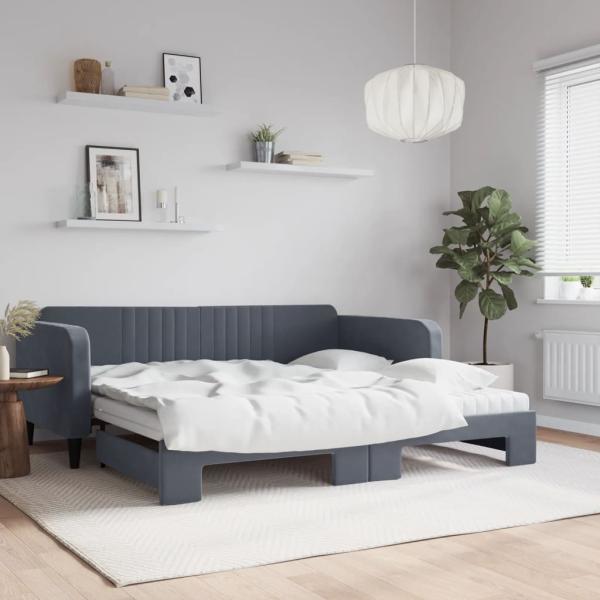 ARDEBO.de - Tagesbett Ausziehbar mit Matratzen Dunkelgrau 100x200 cm Samt