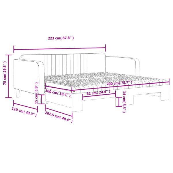 Tagesbett Ausziehbar mit Matratzen Dunkelgrau 100x200 cm Samt
