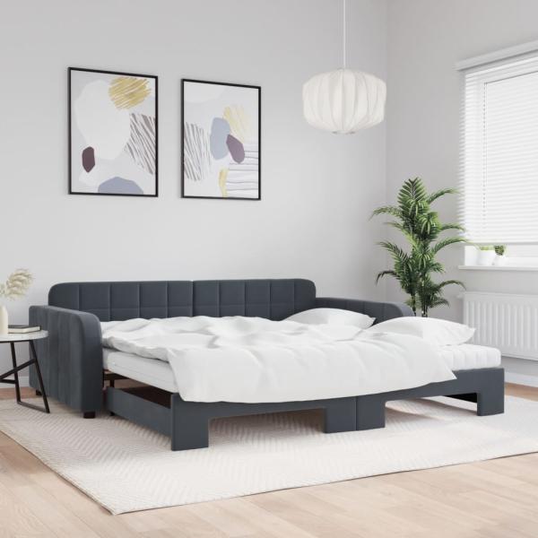 ARDEBO.de - Tagesbett Ausziehbar mit Matratzen Dunkelgrau 100x200 cm Samt