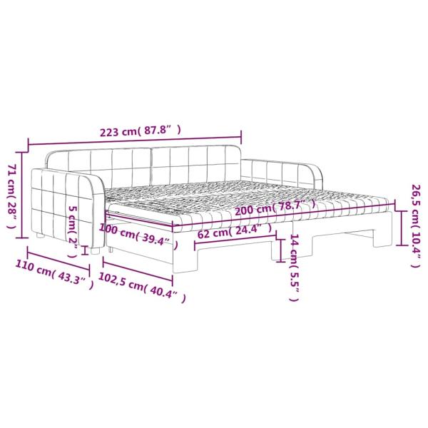Tagesbett Ausziehbar mit Matratzen Dunkelgrau 100x200 cm Samt