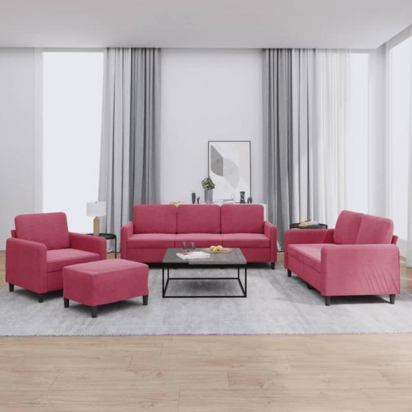 ARDEBO.de - 4-tlg. Sofagarnitur Weinrot Samt