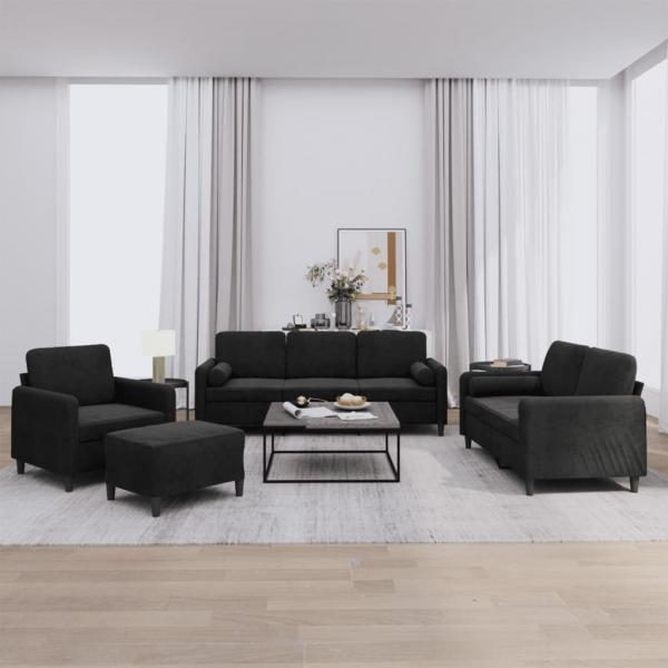 ARDEBO.de - 4-tlg. Sofagarnitur mit Kissen Schwarz Samt