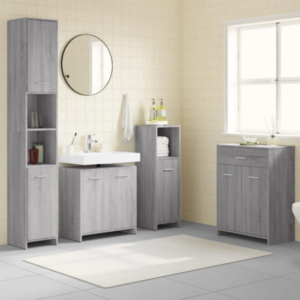 ARDEBO.de - 4-tlg. Badmöbel-Set Grau Sonoma Holzwerkstoff