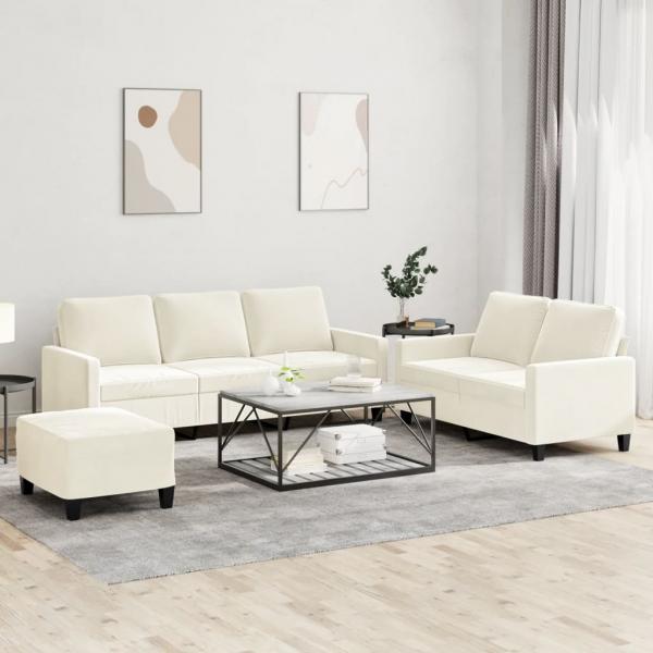 ARDEBO.de - 3-tlg. Sofagarnitur mit Kissen Creme Samt