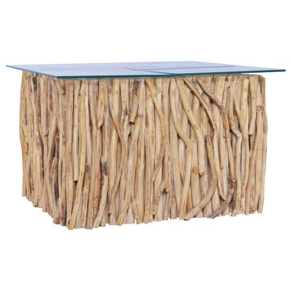 ARDEBO.de - Couchtisch mit Glasplatte 66x66x40 cm Massivholz Teak