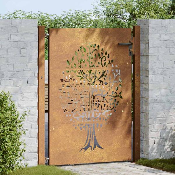 Gartentor 105x130 cm Cortenstahl Baum-Design