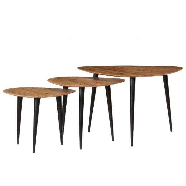 3-tlg. Couchtisch-Set Massivholz Akazie