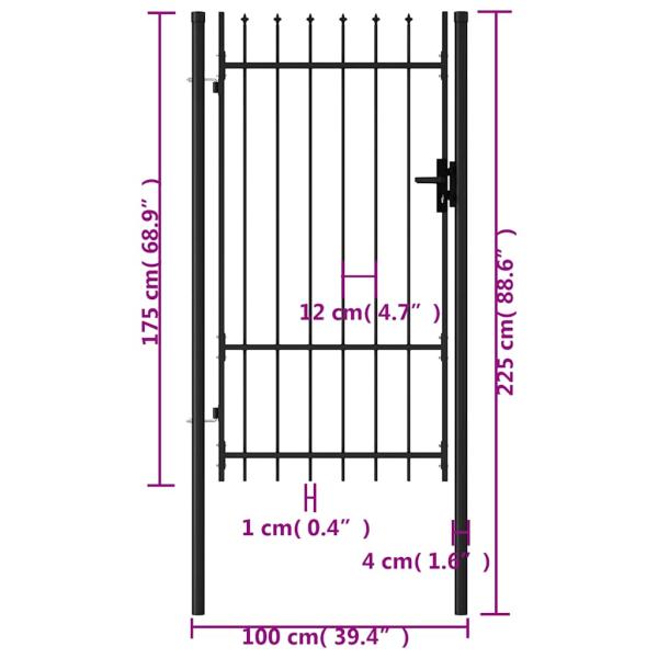 Zauntor Einzelflügel mit Speerspitzen Stahl 1 x 1,75 m Schwarz