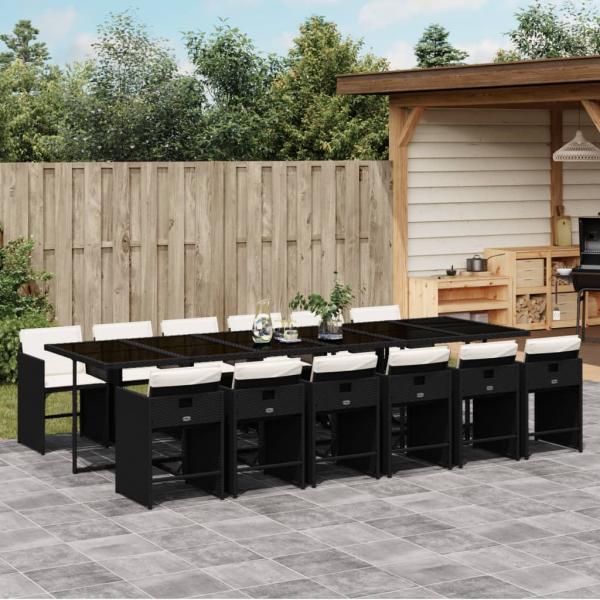 ARDEBO.de - 13-tlg. Garten-Essgruppe mit Kissen Schwarz Poly Rattan