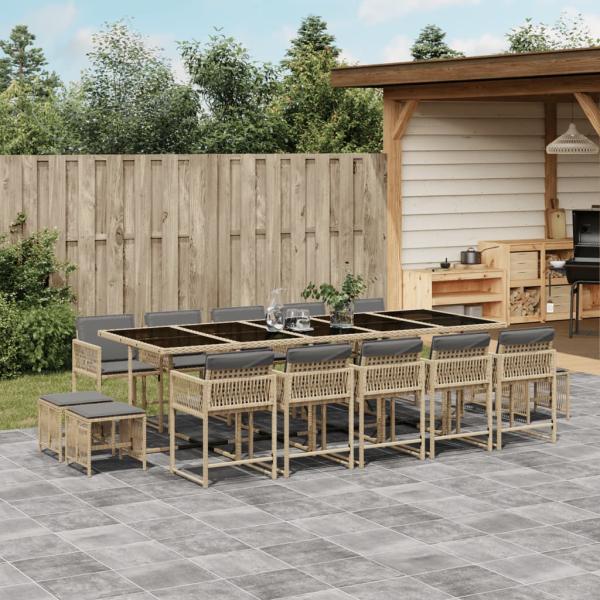 ARDEBO.de - 15-tlg. Garten-Essgruppe mit Kissen Beigemischung Poly Rattan