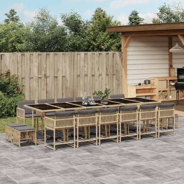 ARDEBO.de - 17-tlg. Garten-Essgruppe mit Kissen Beigemischung Poly Rattan