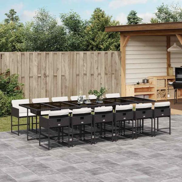 ARDEBO.de - 13-tlg. Garten-Essgruppe mit Kissen Schwarz Poly Rattan