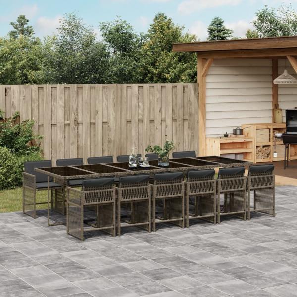 ARDEBO.de - 13-tlg. Garten-Essgruppe mit Kissen Grau Poly Rattan