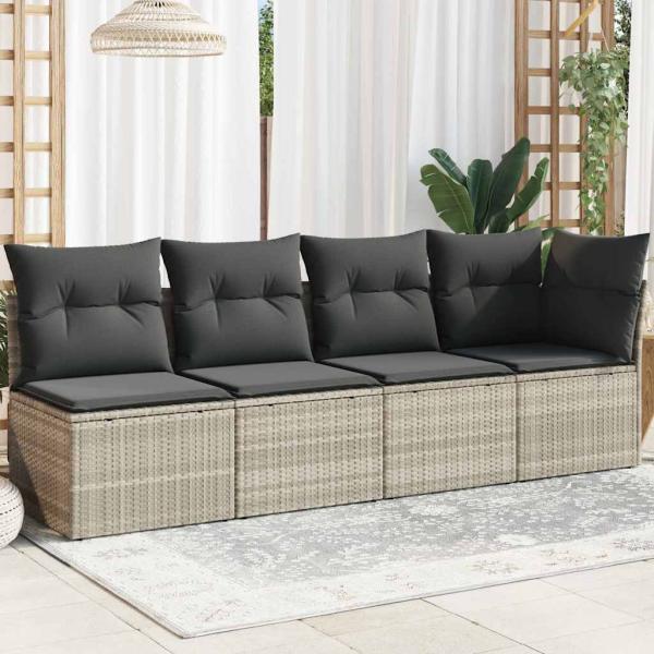 ARDEBO.de - Gartensofa mit Kissen 4-Sitzer Hellgrau Poly Rattan