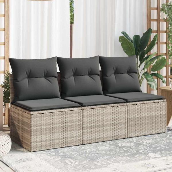 ARDEBO.de - Gartensofa mit Kissen 3-Sitzer Hellgrau Poly Rattan