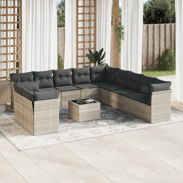 ARDEBO.de - 12-tlg. Garten-Sofagarnitur mit Kissen Hellgrau Poly Rattan