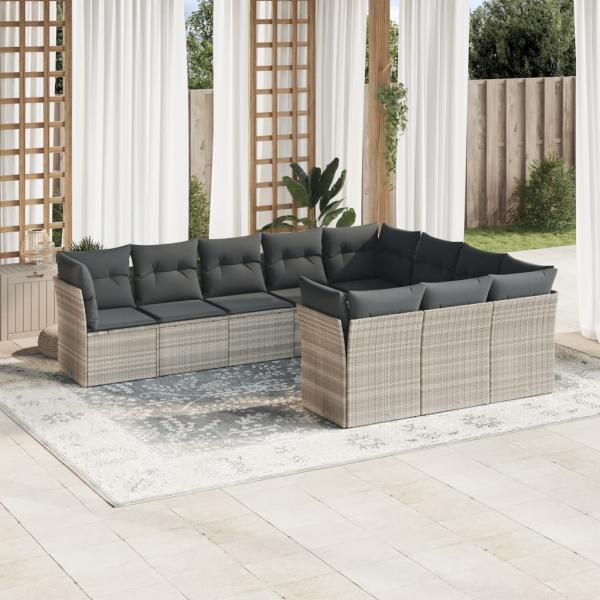 ARDEBO.de - 10-tlg. Garten-Sofagarnitur mit Kissen Hellgrau Poly Rattan