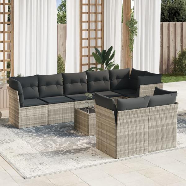 ARDEBO.de - 9-tlg. Garten-Sofagarnitur mit Kissen Hellgrau Poly Rattan