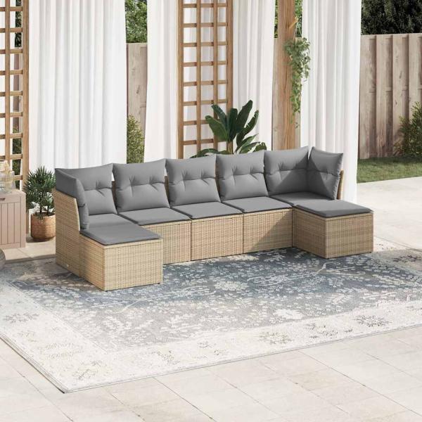 ARDEBO.de - 7-tlg. Garten-Sofagarnitur mit Kissen Hellgrau Poly Rattan