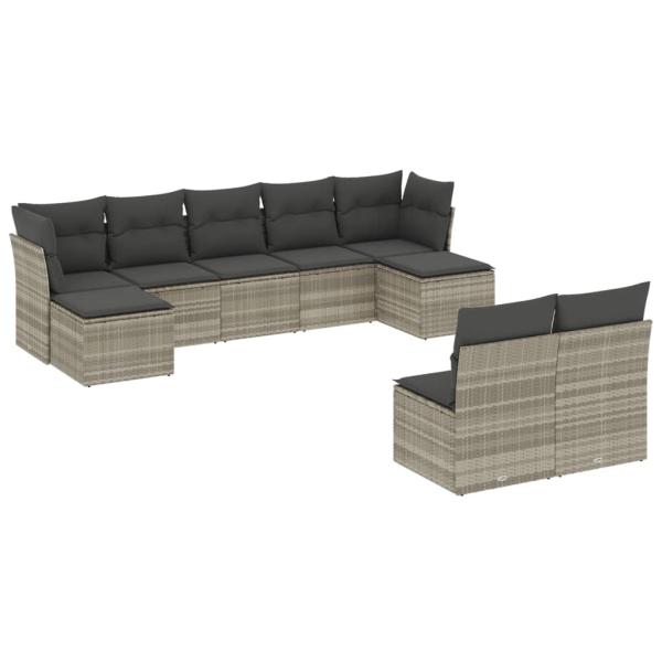 ARDEBO.de - 9-tlg. Garten-Sofagarnitur mit Kissen Hellgrau Poly Rattan