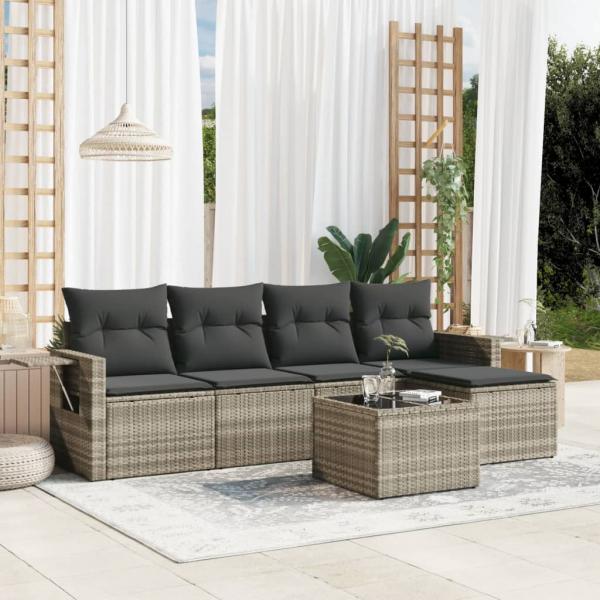 ARDEBO.de - 6-tlg. Garten-Sofagarnitur mit Kissen Hellgrau Poly Rattan