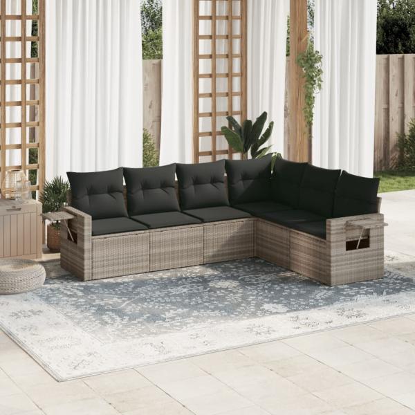 ARDEBO.de - 6-tlg. Garten-Sofagarnitur mit Kissen Hellgrau Poly Rattan