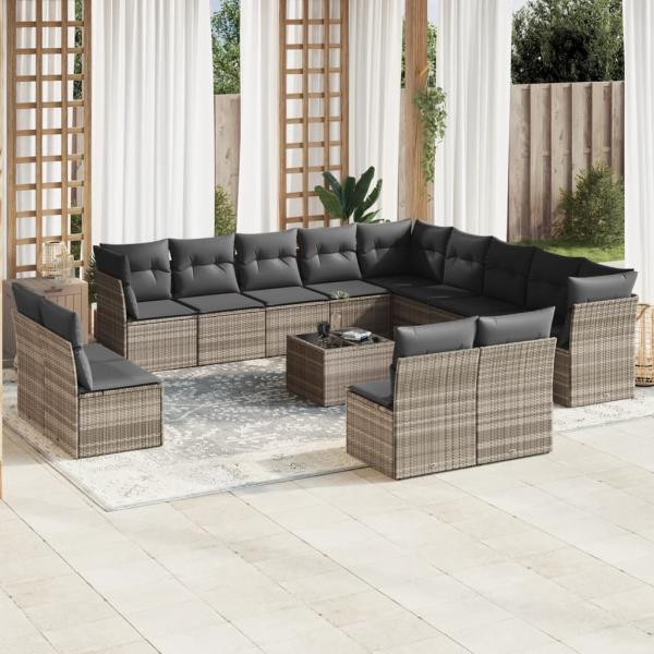 ARDEBO.de - 14-tlg. Garten-Sofagarnitur mit Kissen Hellgrau Poly Rattan
