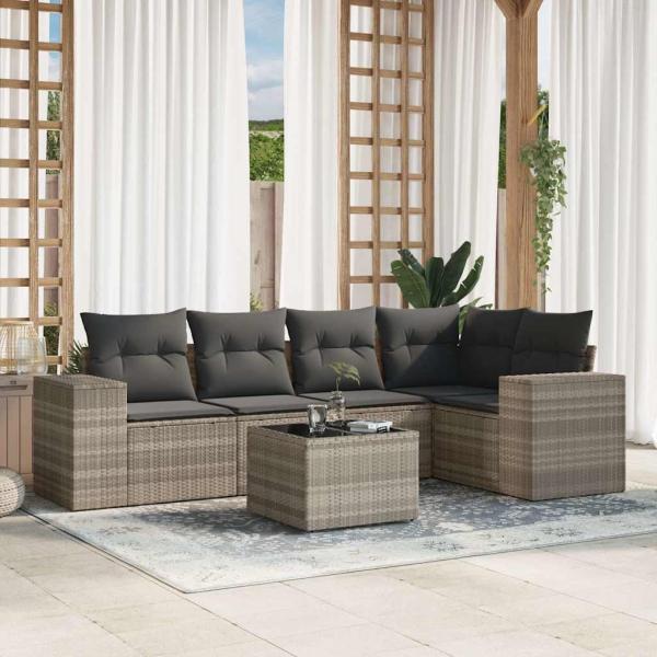 ARDEBO.de - 6-tlg. Garten-Sofagarnitur mit Kissen Hellgrau Poly Rattan