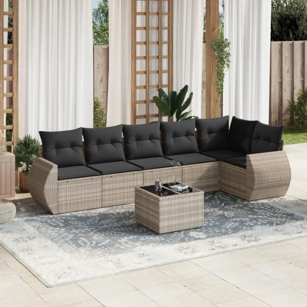 ARDEBO.de - 7-tlg. Garten-Sofagarnitur mit Kissen Hellgrau Poly Rattan