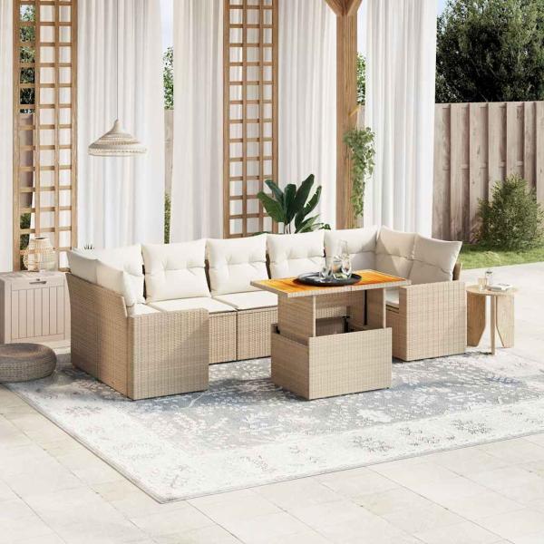 ARDEBO.de - 8-tlg. Garten-Sofagarnitur mit Kissen Beige Poly Rattan