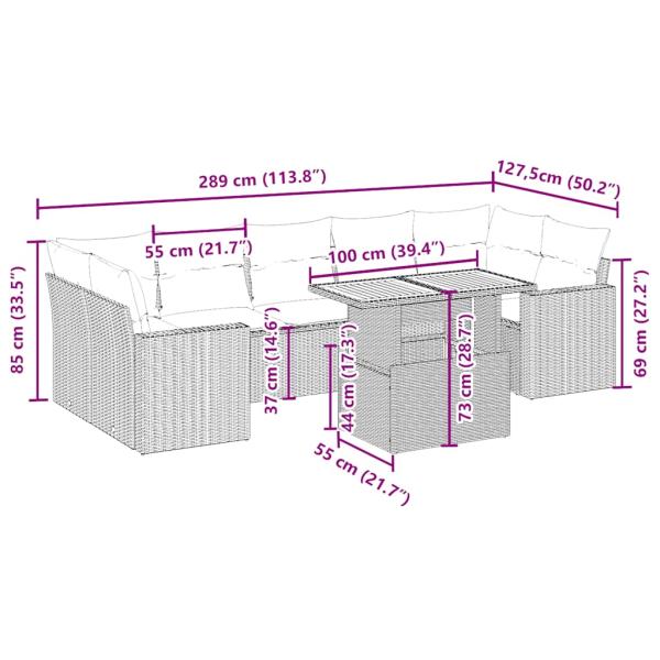 8-tlg. Garten-Sofagarnitur mit Kissen Beige Poly Rattan