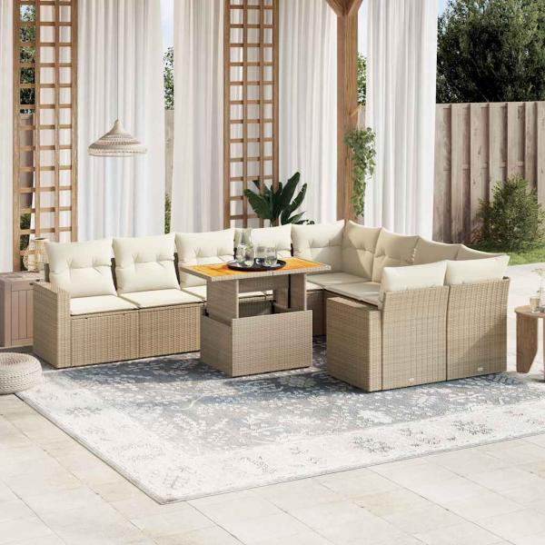 ARDEBO.de - 10-tlg. Garten-Sofagarnitur mit Kissen Beige Poly Rattan