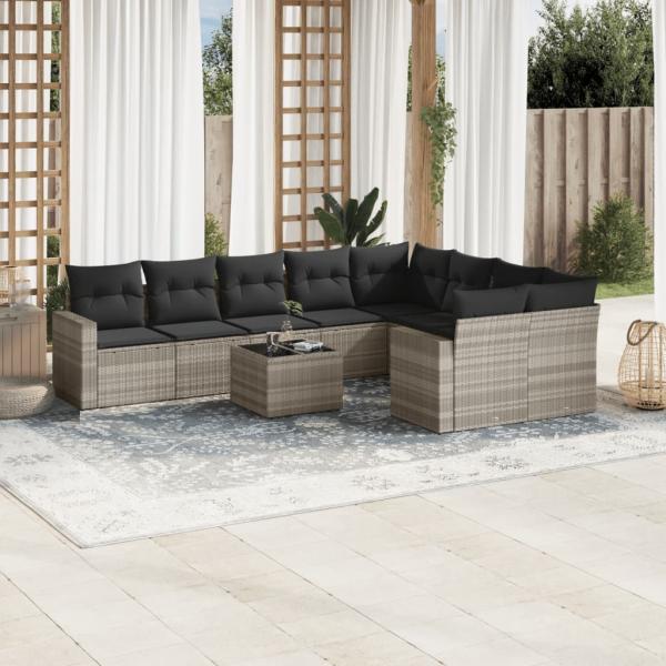 ARDEBO.de - 10-tlg. Garten-Sofagarnitur mit Kissen Hellgrau Poly Rattan