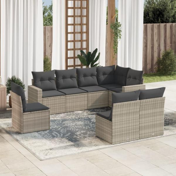 ARDEBO.de - 8-tlg. Garten-Sofagarnitur mit Kissen Hellgrau Poly Rattan