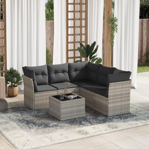 ARDEBO.de - 6-tlg. Garten-Sofagarnitur mit Kissen Hellgrau Poly Rattan
