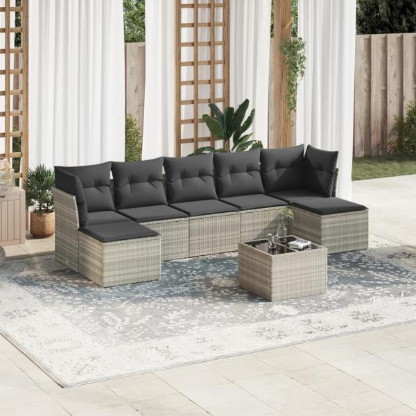 ARDEBO.de - 8-tlg. Garten-Sofagarnitur mit Kissen Hellgrau Poly Rattan
