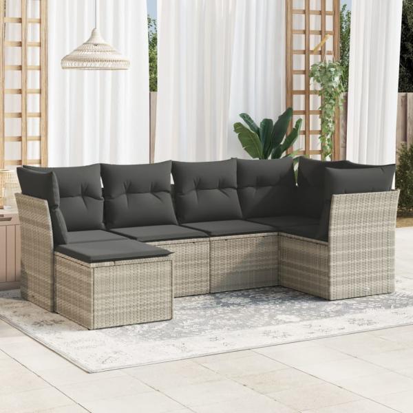 ARDEBO.de - 6-tlg. Garten-Sofagarnitur mit Kissen Hellgrau Poly Rattan