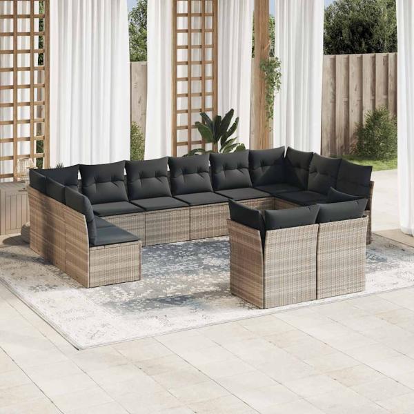 ARDEBO.de - 12-tlg. Garten-Sofagarnitur mit Kissen Hellgrau Poly Rattan