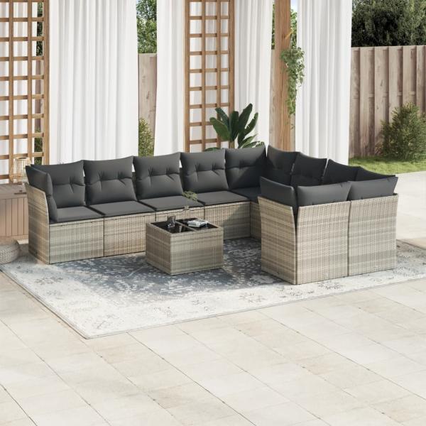 ARDEBO.de - 10-tlg. Garten-Sofagarnitur mit Kissen Hellgrau Poly Rattan