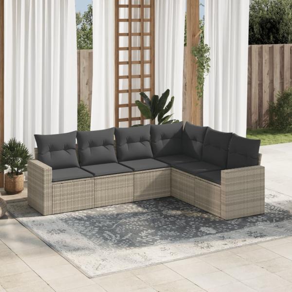 ARDEBO.de - 6-tlg. Garten-Sofagarnitur mit Kissen Hellgrau Poly Rattan
