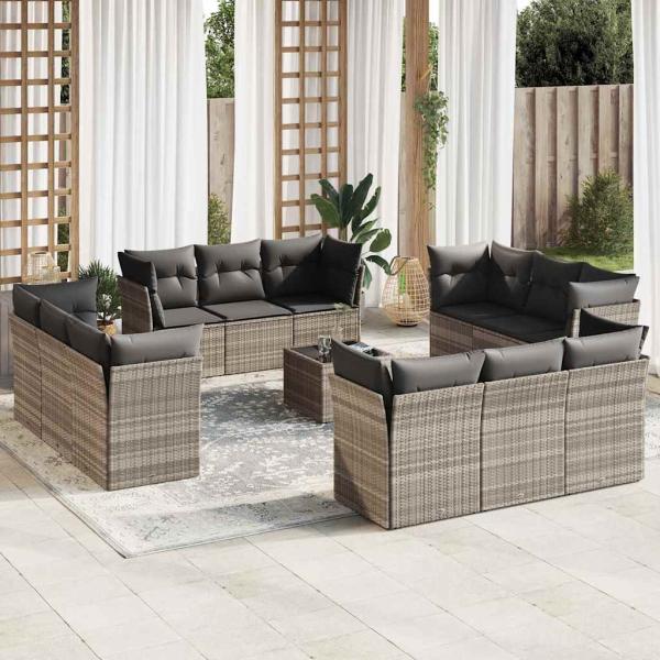 ARDEBO.de - 13-tlg. Garten-Sofagarnitur mit Kissen Hellgrau Poly Rattan