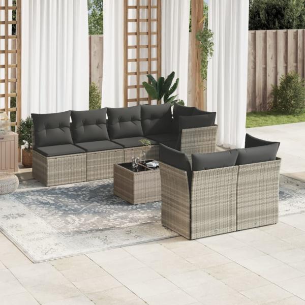 ARDEBO.de - 8-tlg. Garten-Sofagarnitur mit Kissen Hellgrau Poly Rattan