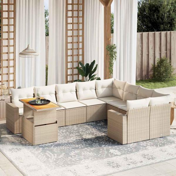 ARDEBO.de - 10-tlg. Garten-Sofagarnitur mit Kissen Beige Poly Rattan