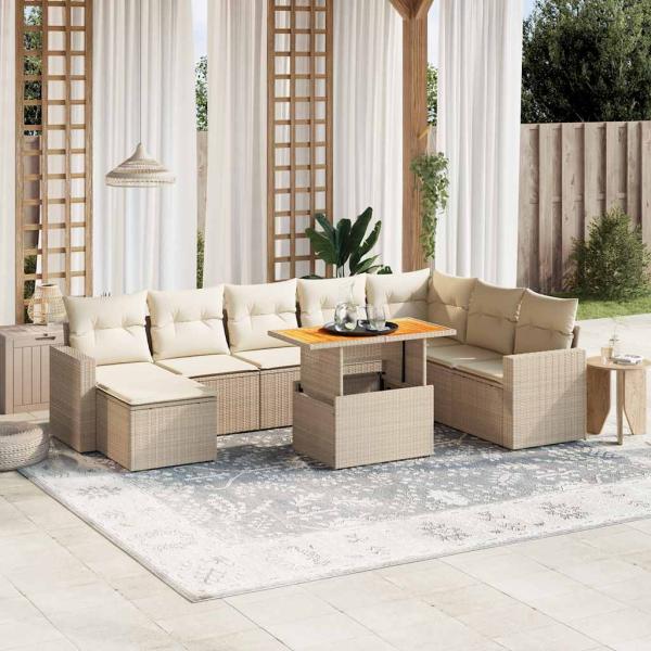 ARDEBO.de - 9-tlg. Garten-Sofagarnitur mit Kissen Beige Poly Rattan