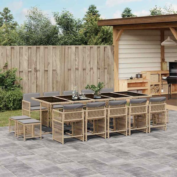 ARDEBO.de - 15-tlg. Garten-Essgruppe mit Kissen Beigemischung Poly Rattan